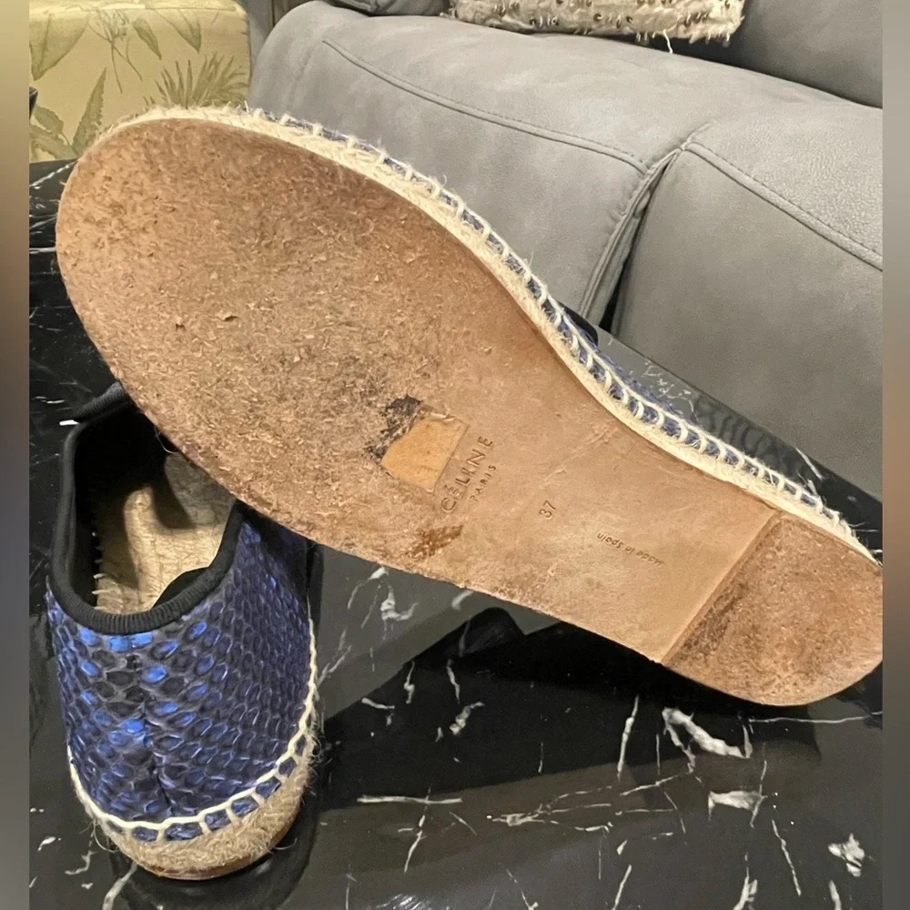 Celine Blue & Black Snake-Print Slip-On Espadrilles - Picture 7 of 9